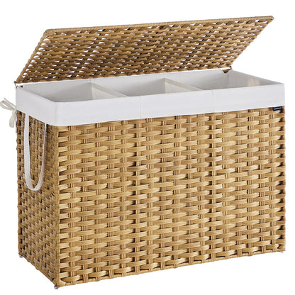 Slim Rattan Laundry Hamper with Lid and Handles, 14.5 Gallon (55L) - Goose Yellow / 200 L