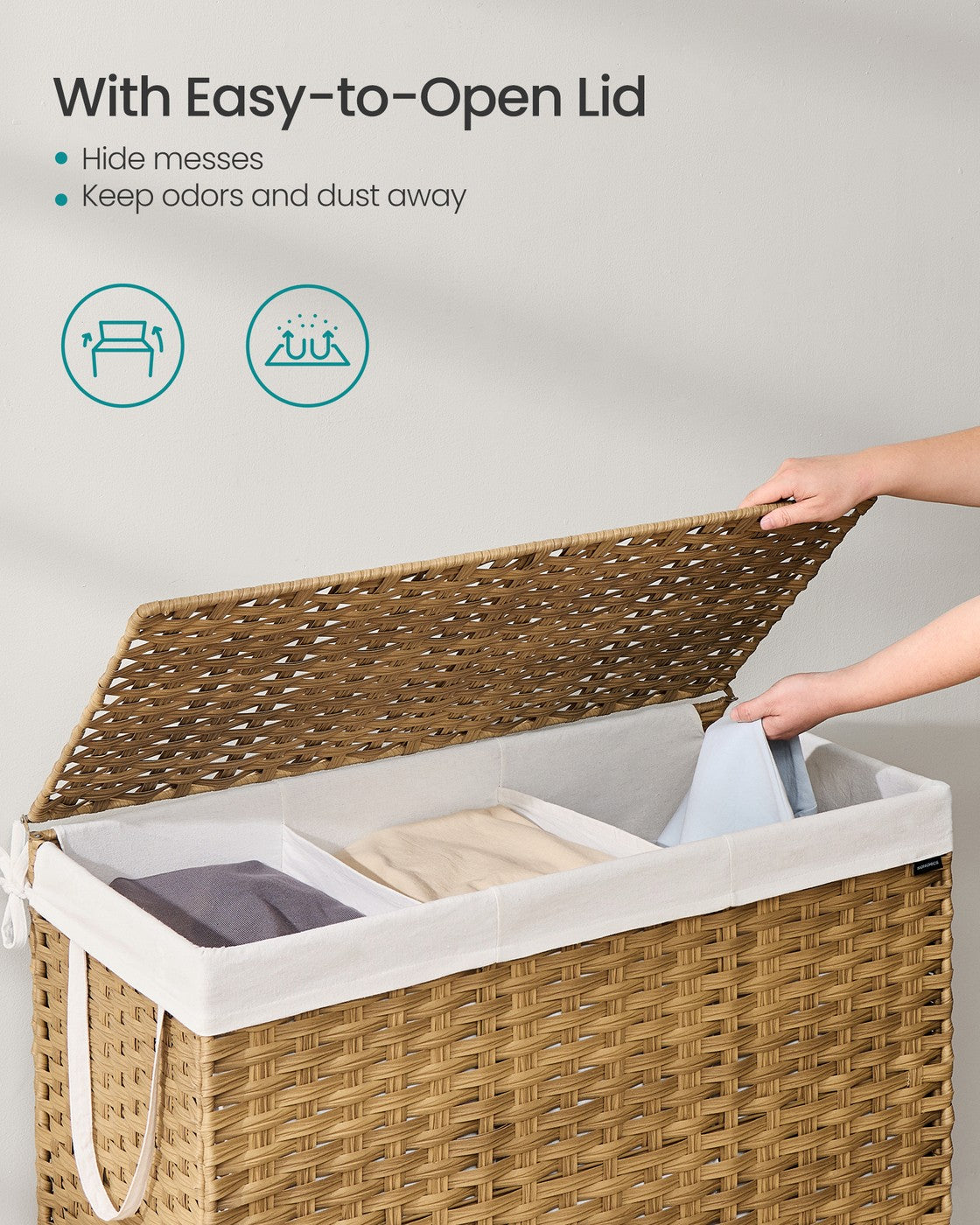 Slim Rattan Laundry Hamper with Lid and Handles, 14.5 Gallon (55L)
