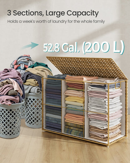 Slim Rattan Laundry Hamper with Lid and Handles, 14.5 Gallon (55L)