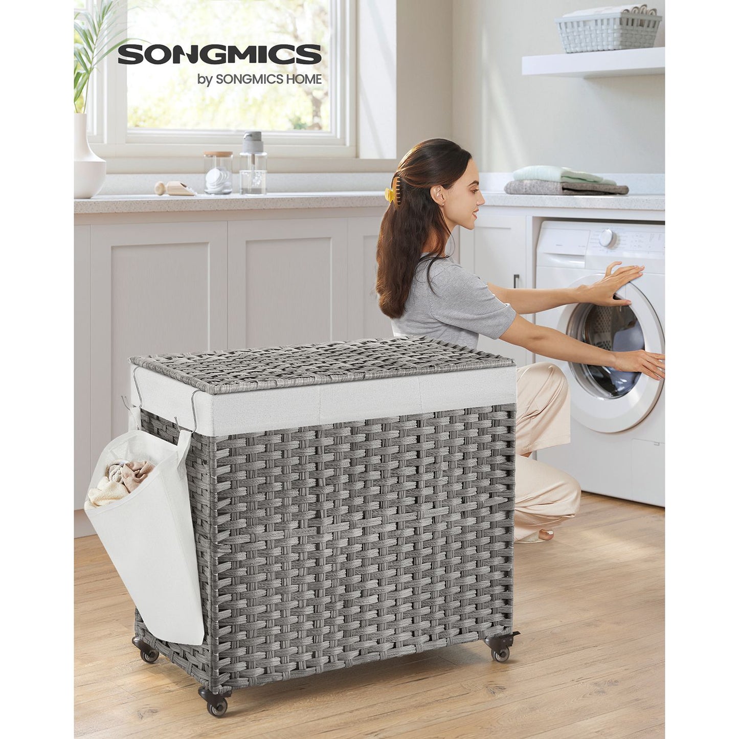 160L Rollling Laundry Hamper with Lid