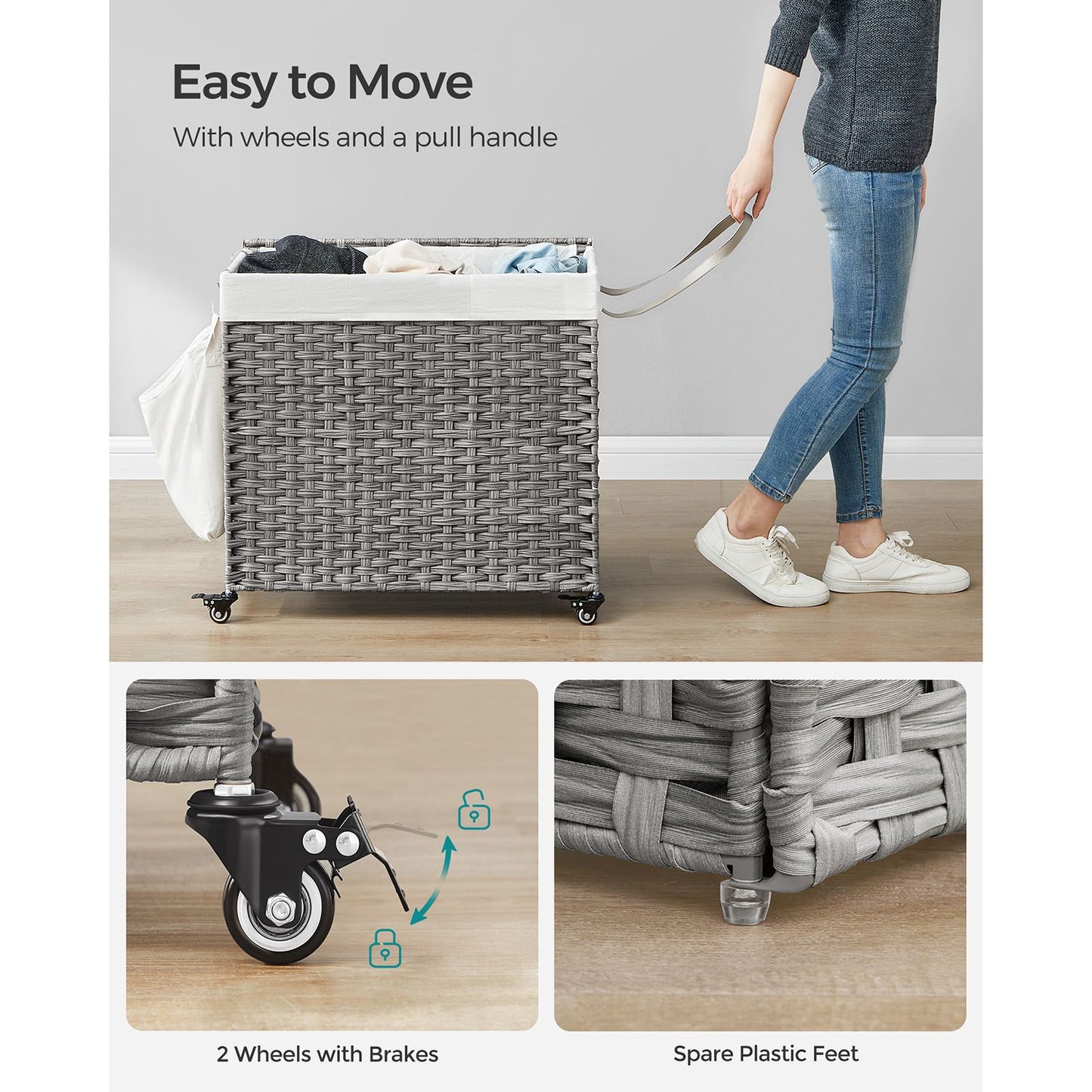 160L Rollling Laundry Hamper with Lid