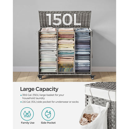 160L Rollling Laundry Hamper with Lid