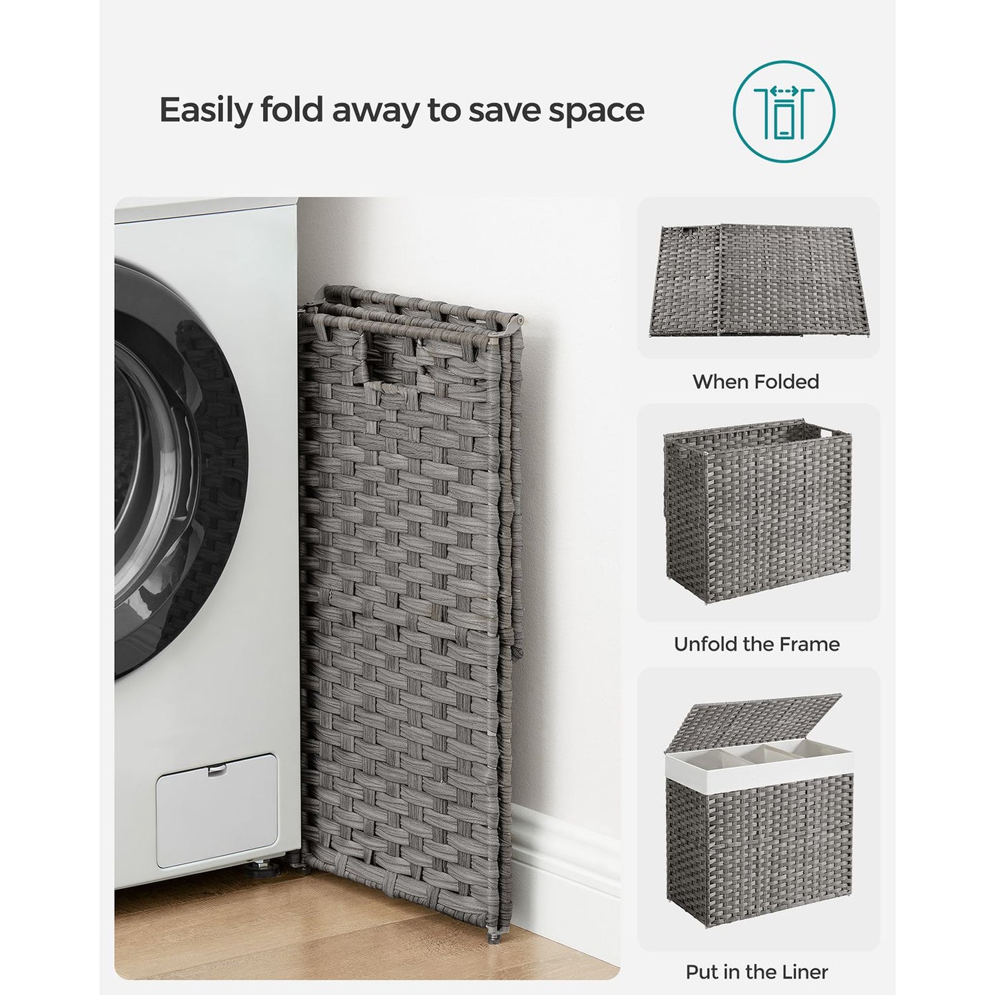 160L Rollling Laundry Hamper with Lid