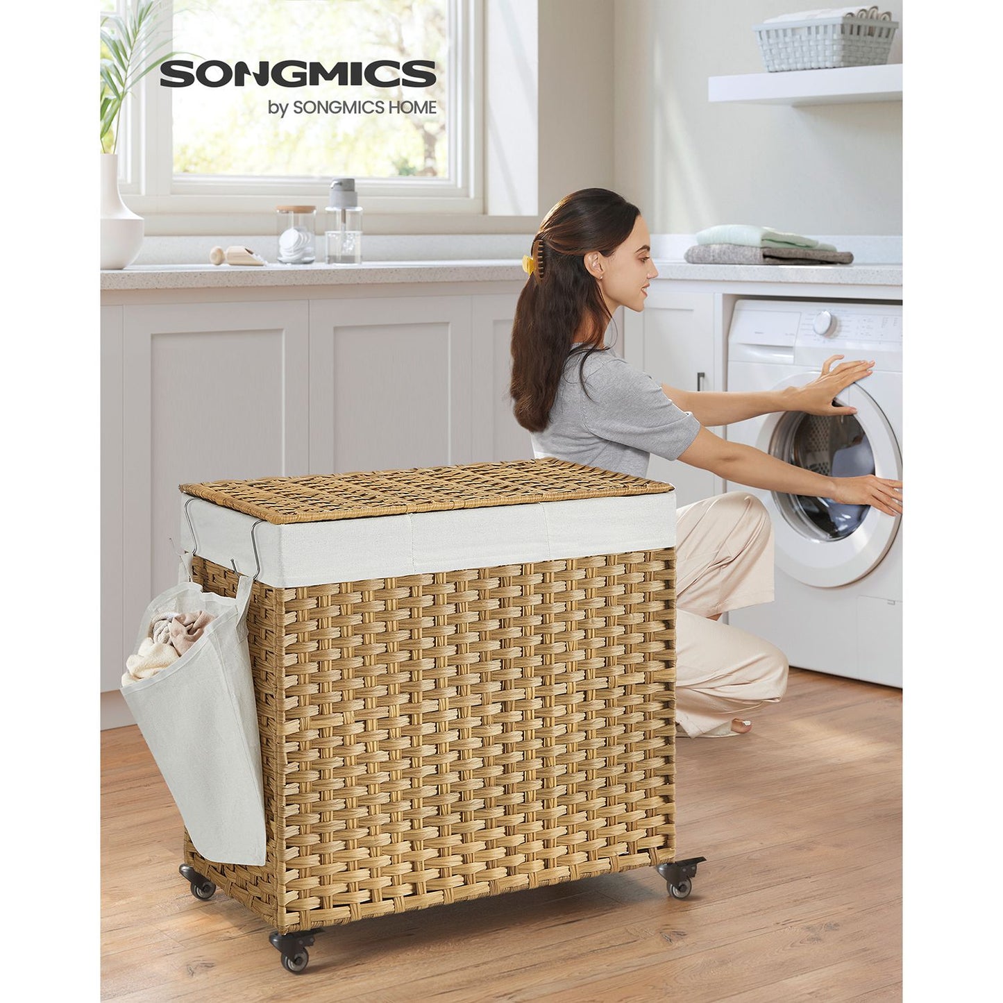 160L Rolling Laundry Basket with Wheels - HWLEXTRA 