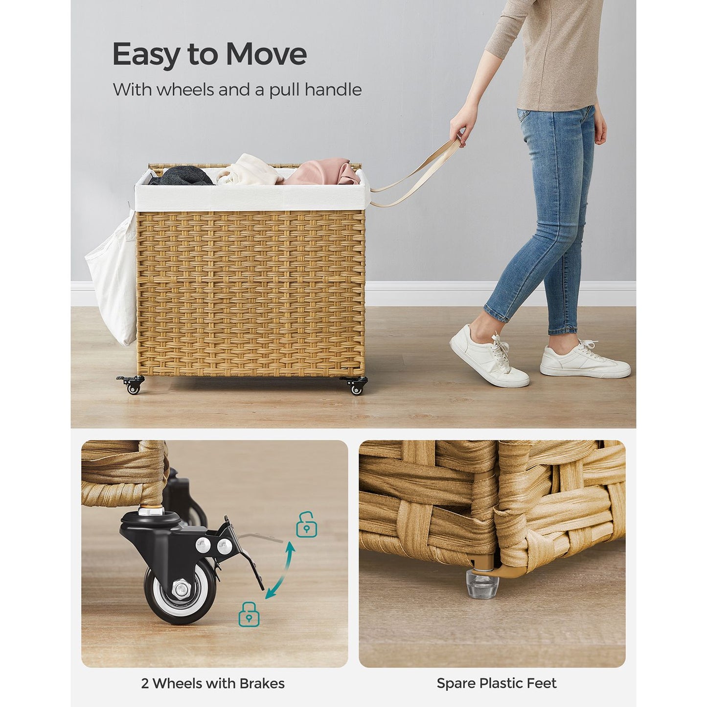 160L Rolling Laundry Basket with Wheels - HWLEXTRA 