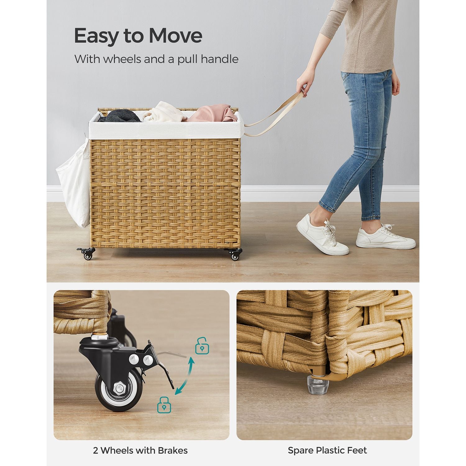 160L Rolling Laundry Basket with Wheels - HWLEXTRA 