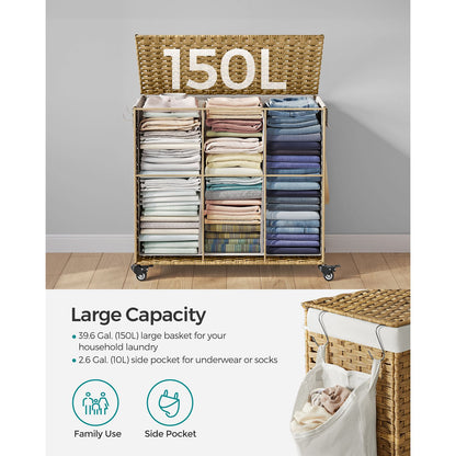 160L Rolling Laundry Basket with Wheels - HWLEXTRA 