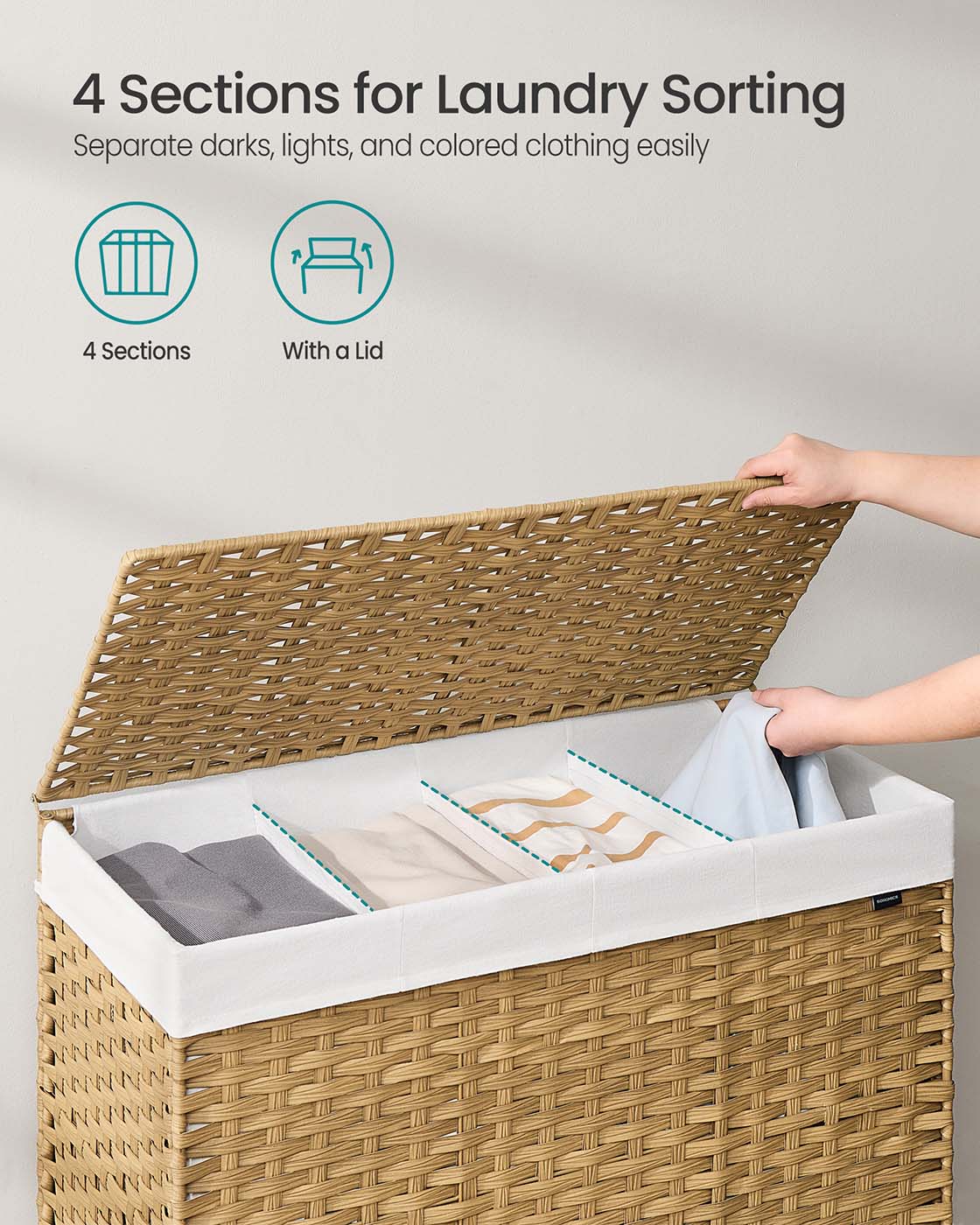210L Rollling Laundry Hamper with Lid