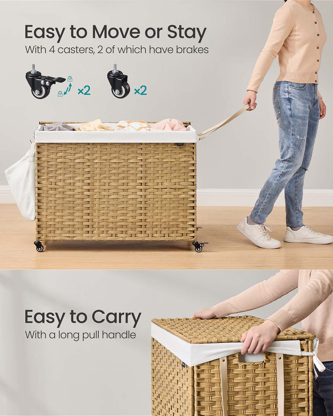 210L Rollling Laundry Hamper with Lid