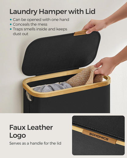Laundry Basket with Lid 65L Space-Saving 42 x 22.5 x 70.5 cm Ink Black - image 4
