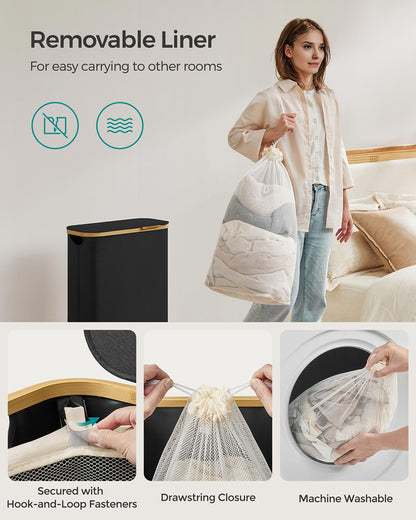 Laundry Basket with Lid 65L Space-Saving 42 x 22.5 x 70.5 cm Ink Black - image 5