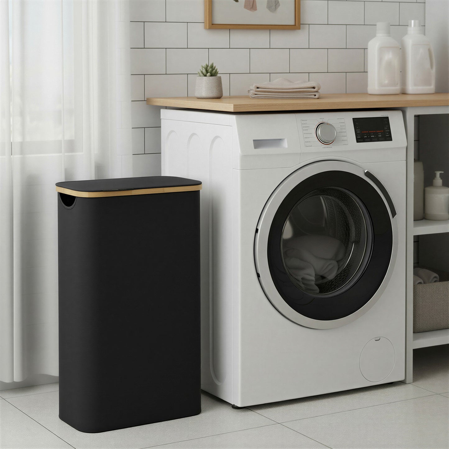 Laundry Basket with Lid, Slim Laundry Hamper, 65 L - image 5