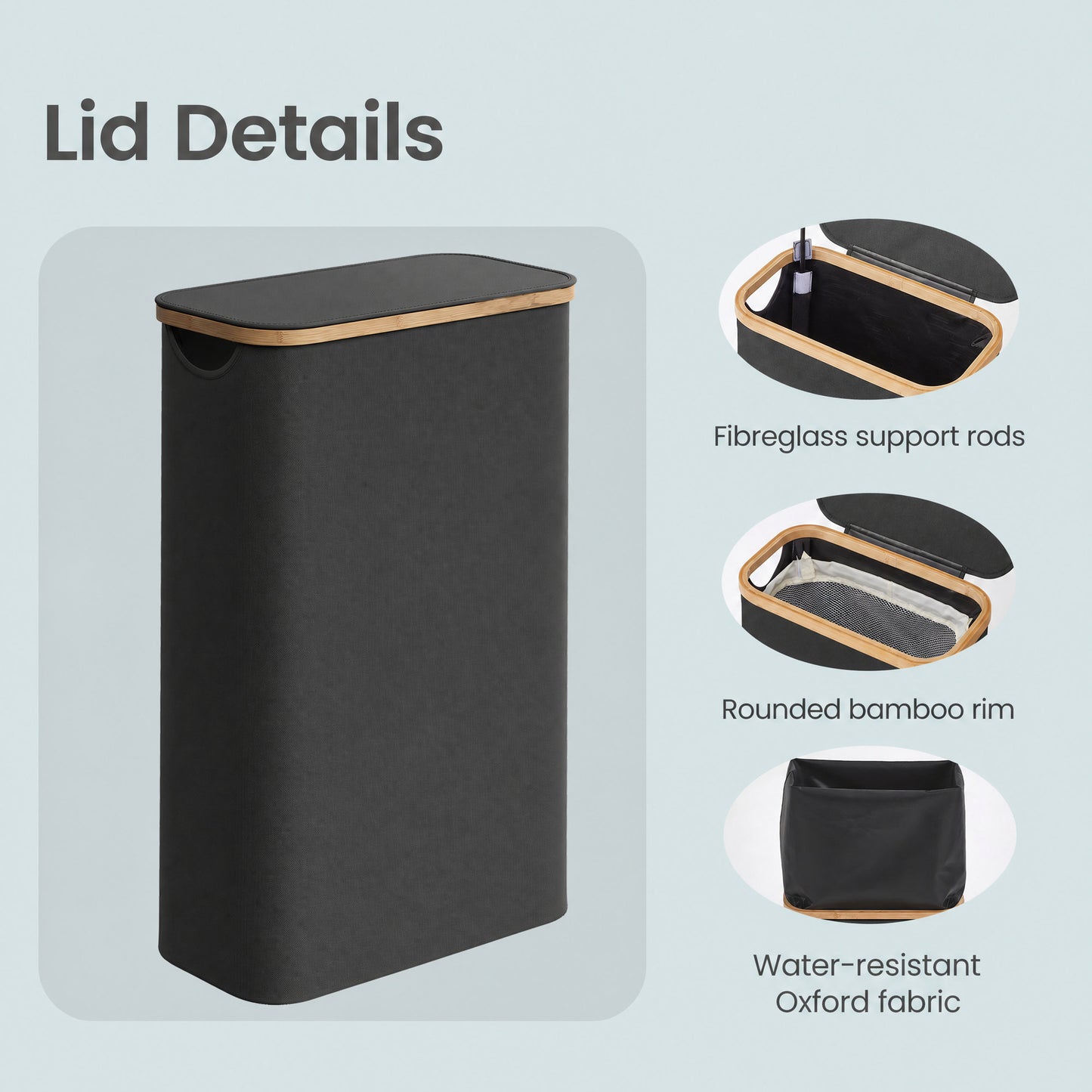 Laundry Basket with Lid, Slim Laundry Hamper, 65 L - image 8