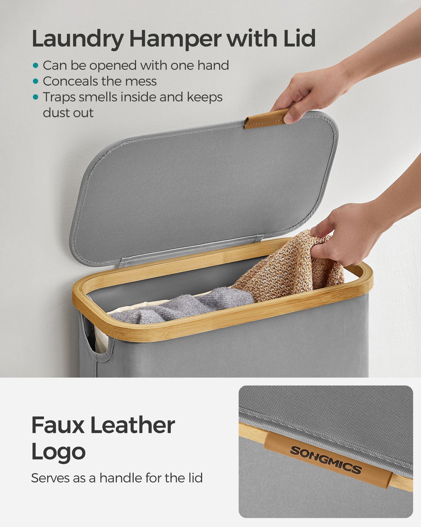 Laundry Basket with Lid 65L Space-Saving 42 x 22.5 x 70.5 cm Ink Black - image 12