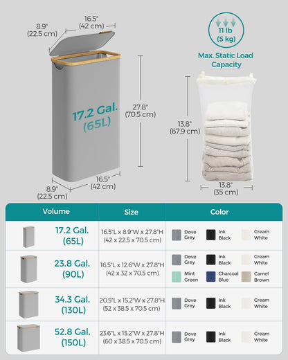 Laundry Basket with Lid 65L Space-Saving 42 x 22.5 x 70.5 cm Ink Black - image 14
