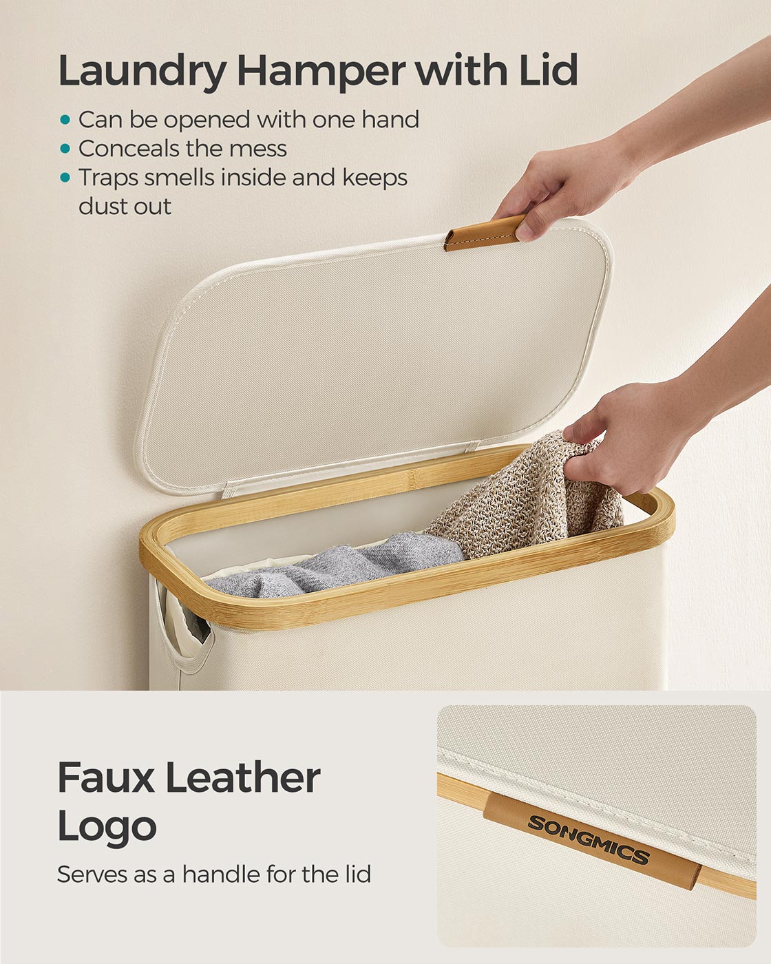 Laundry Basket with Lid 65L Space-Saving 42 x 22.5 x 70.5 cm Ink Black - image 29