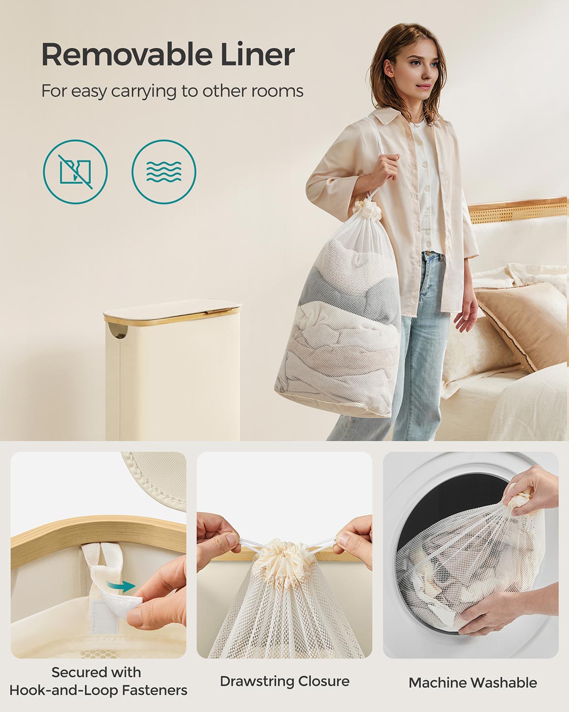 Laundry Basket with Lid 65L Space-Saving 42 x 22.5 x 70.5 cm Ink Black - image 30