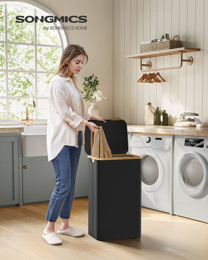 Laundry Basket with Lid 65L Space-Saving 42 x 22.5 x 70.5 cm Ink Black - image 19
