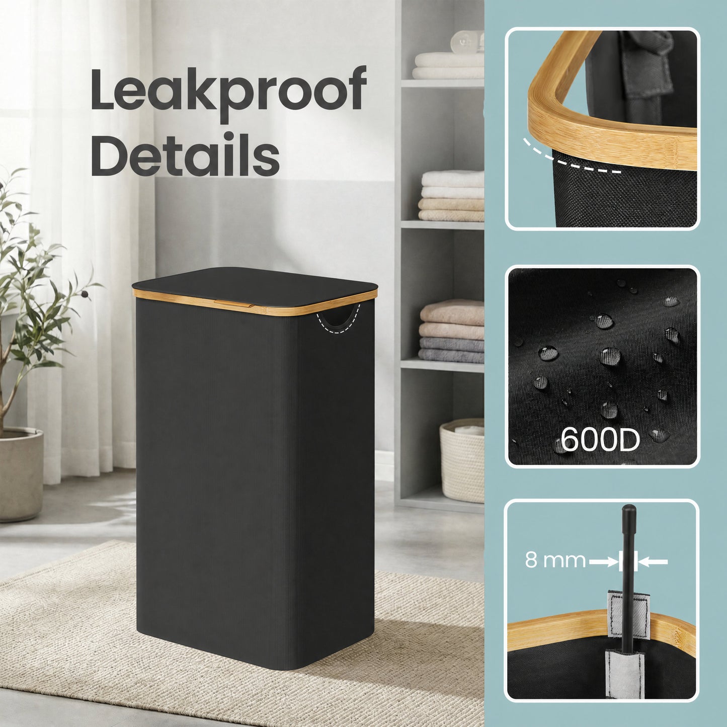 Laundry Basket with Lid, Slim Laundry Hamper, 65 L - image 39