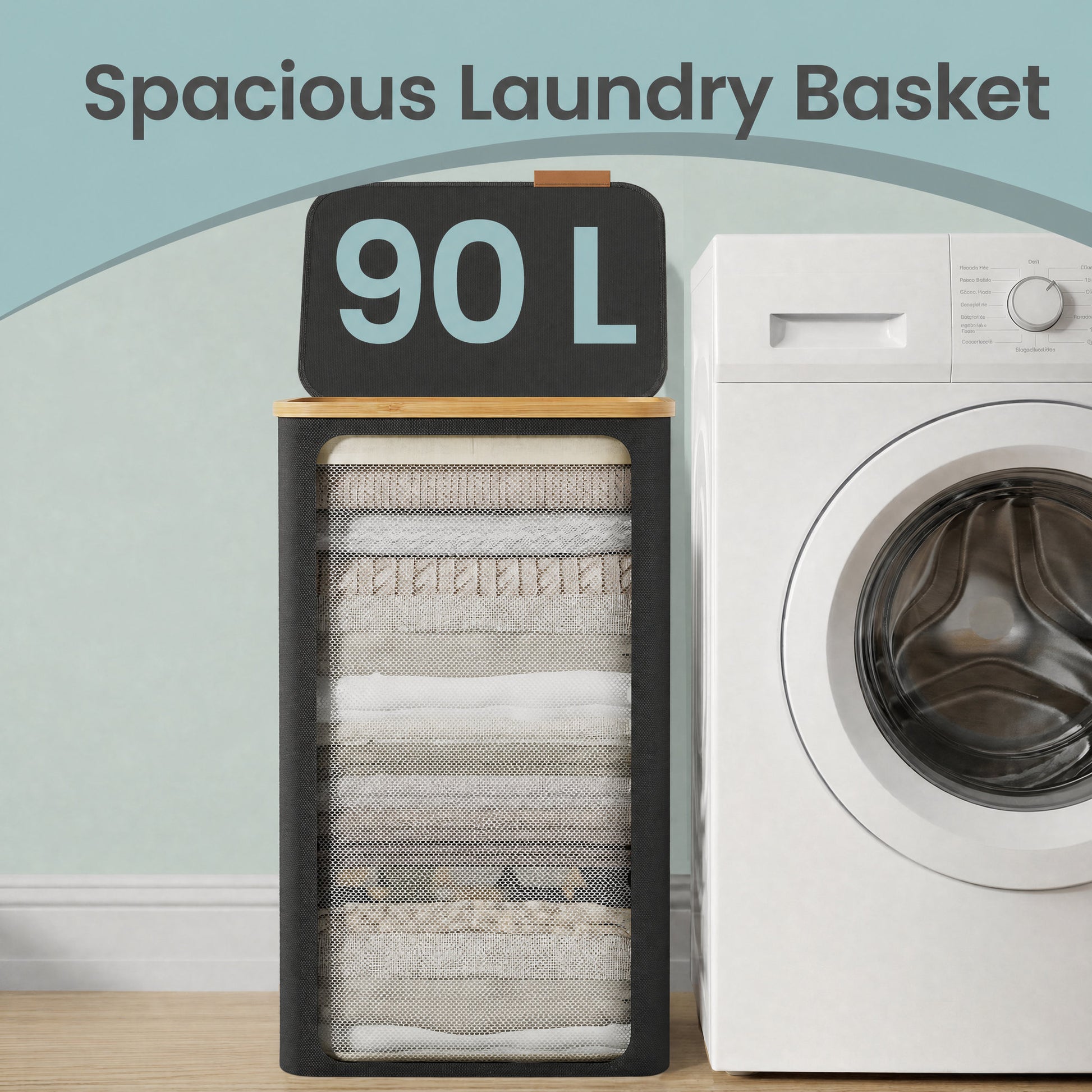 Laundry Basket with Lid, Slim Laundry Hamper, 65 L - image 40