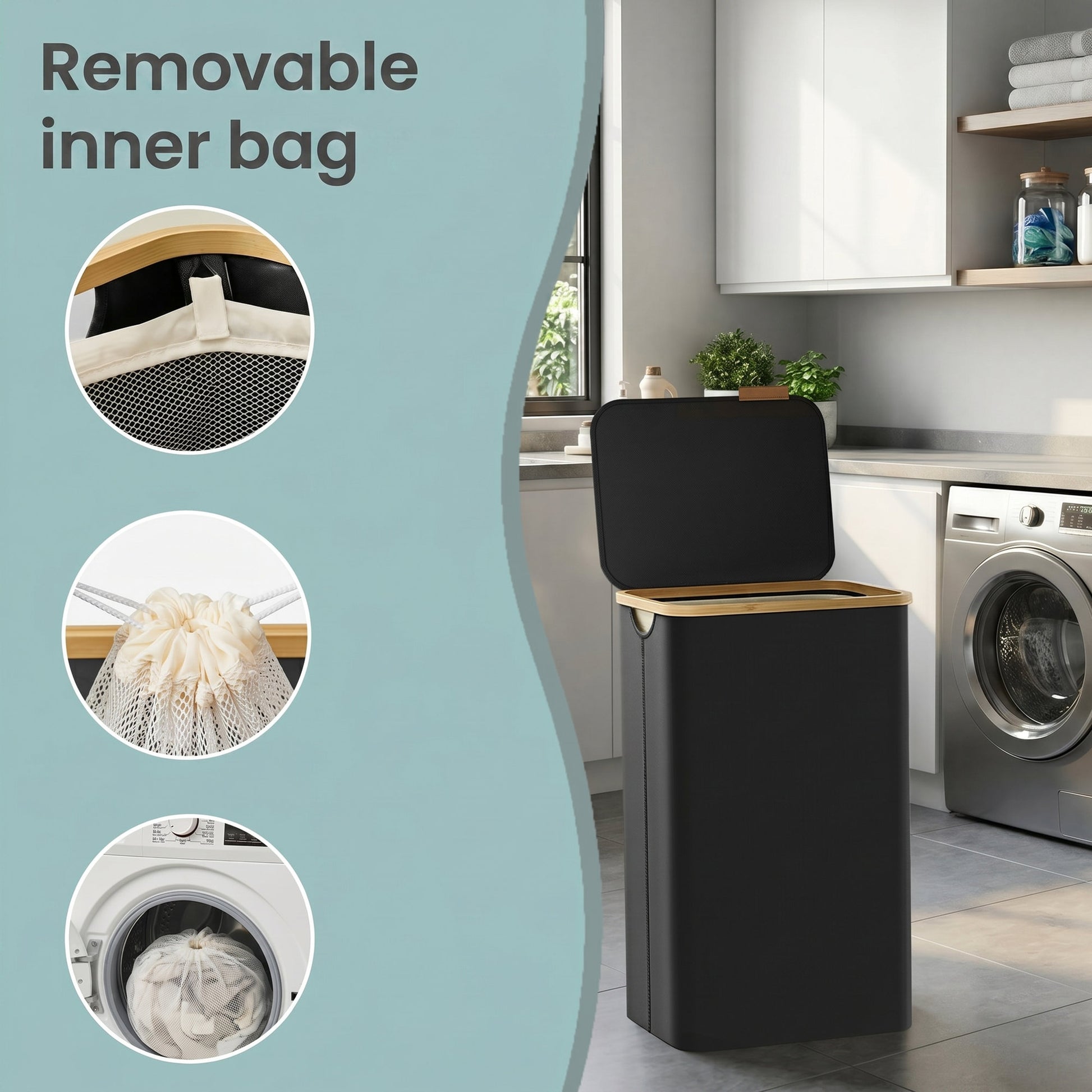 Laundry Basket with Lid, Slim Laundry Hamper, 65 L - image 41