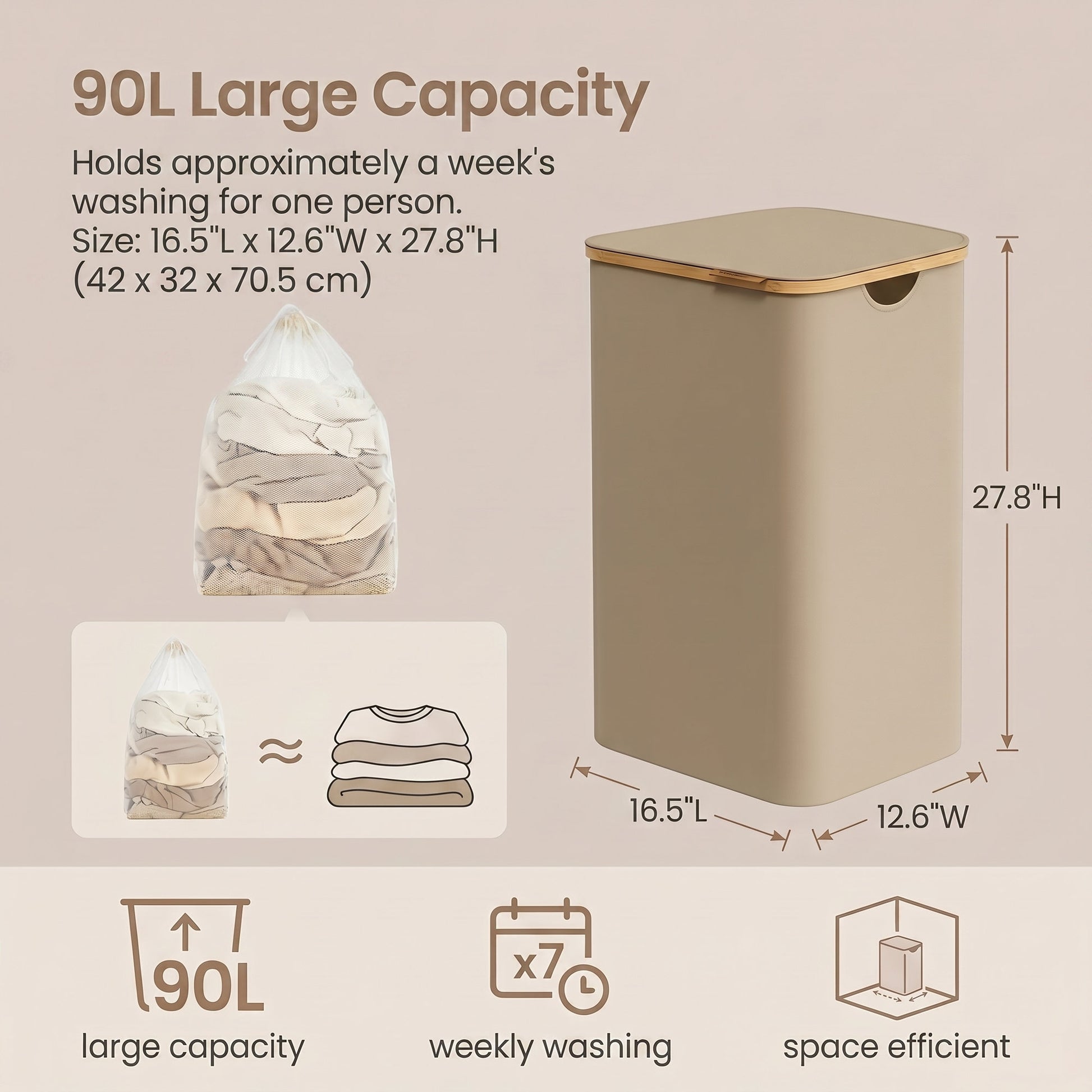 Laundry Basket with Lid, Slim Laundry Hamper, 65 L - image 50