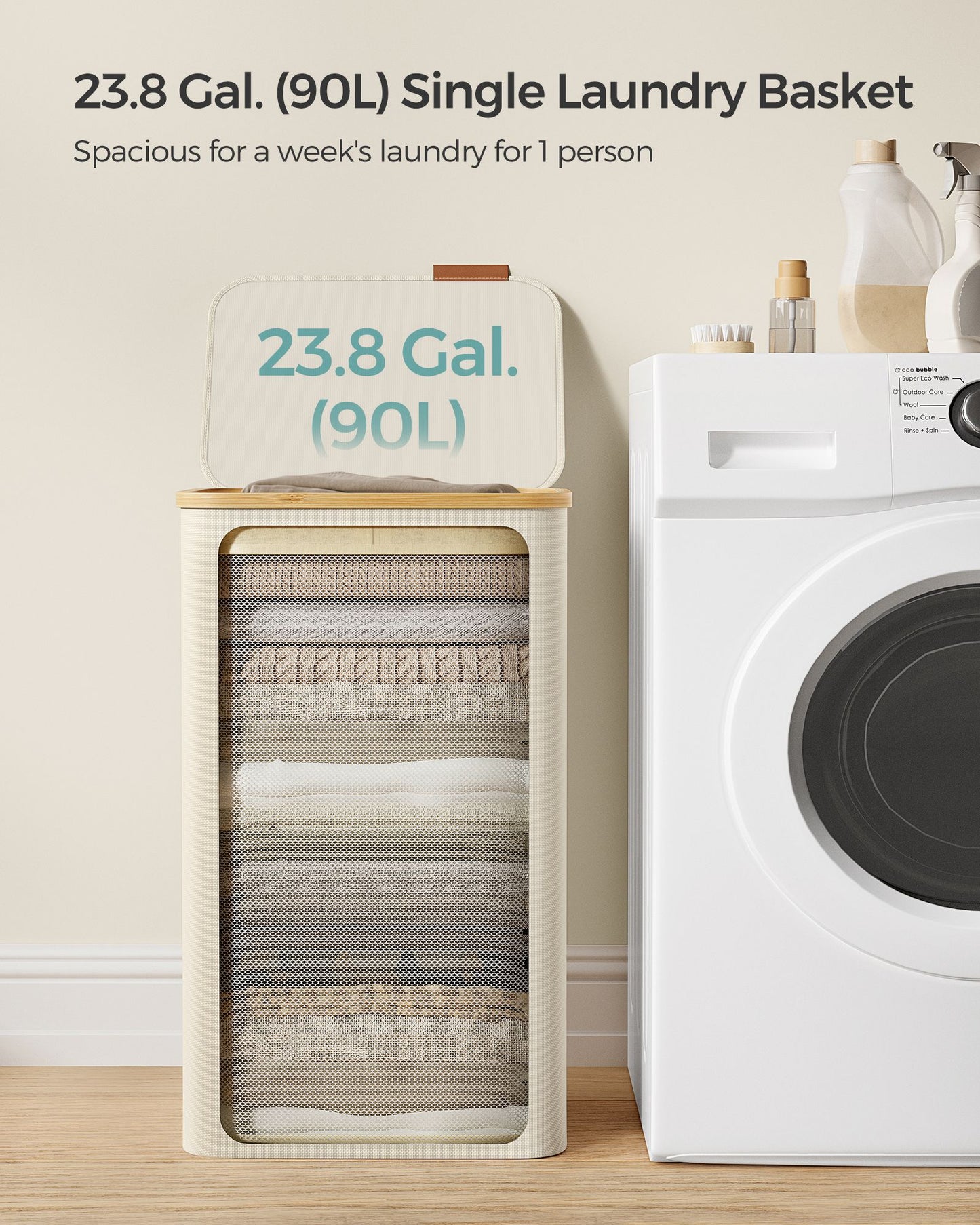 Slim Laundry Hamper with Lid, 23.8 Gallons (90L) - image 3