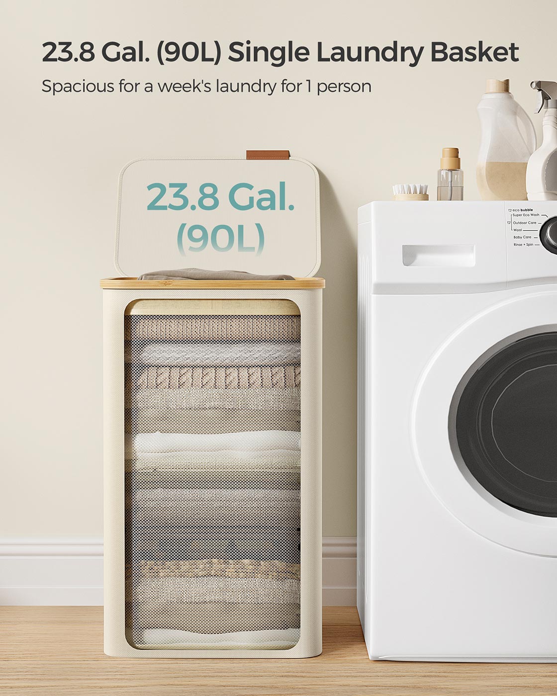 Laundry Basket with Lid 65L Space-Saving 42 x 22.5 x 70.5 cm Ink Black - image 44