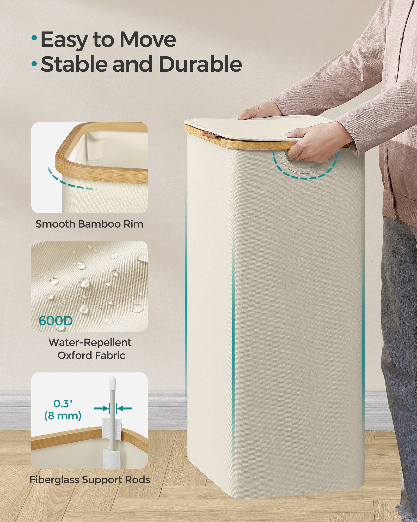 Slim Laundry Hamper with Lid, 23.8 Gallons (90L) - image 7