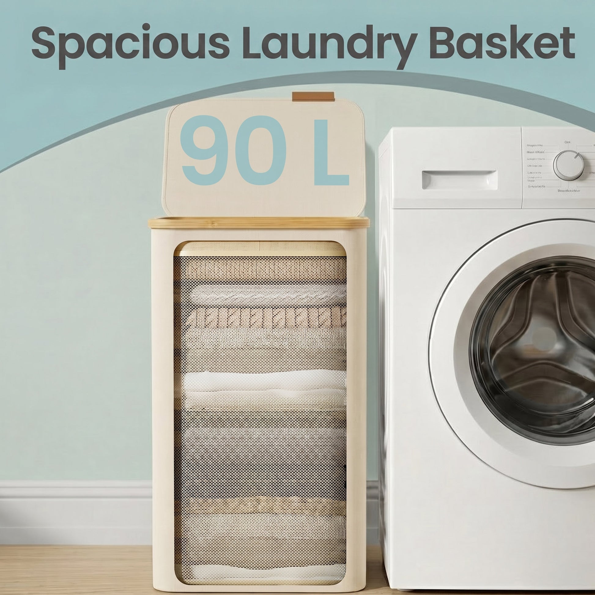 Laundry Basket with Lid, Slim Laundry Hamper, 65 L - image 24