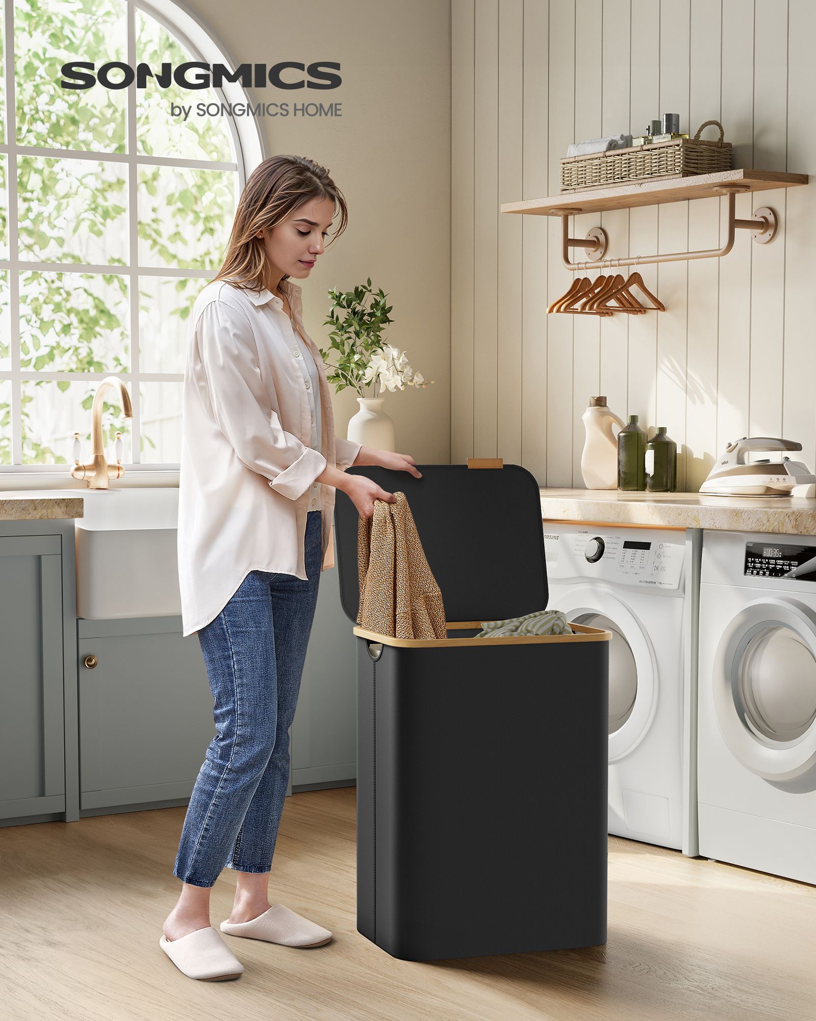 130L 2-Section Laundry Basket with Lid Ink Black - image 2