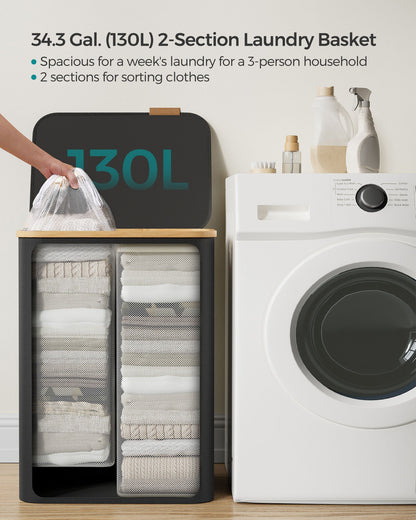130L 2-Section Laundry Basket with Lid Ink Black - image 3