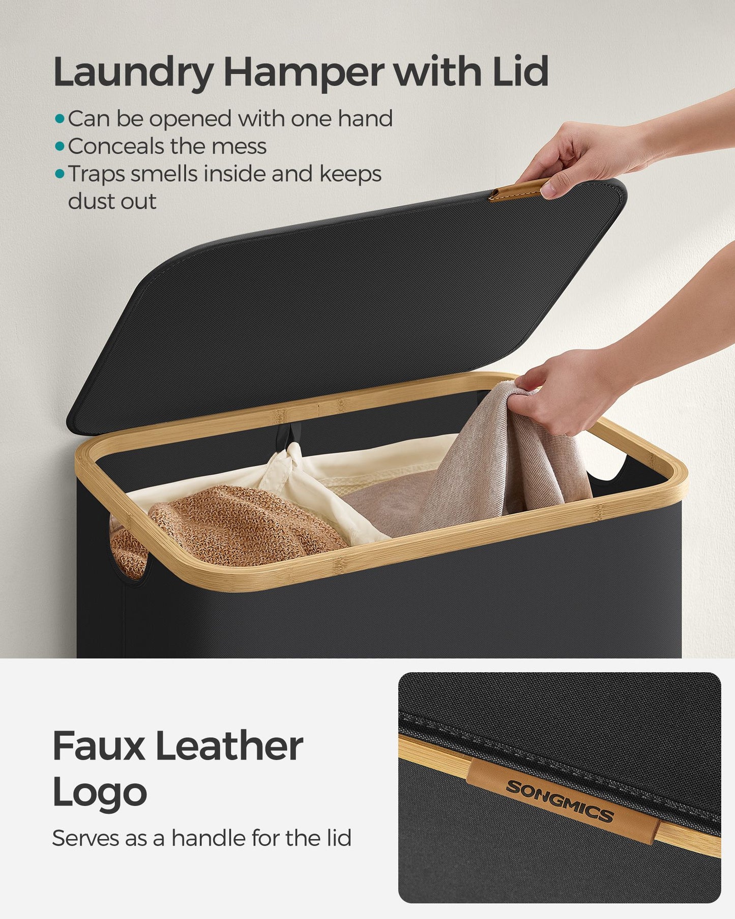 130L 2-Section Laundry Basket with Lid Ink Black - image 4