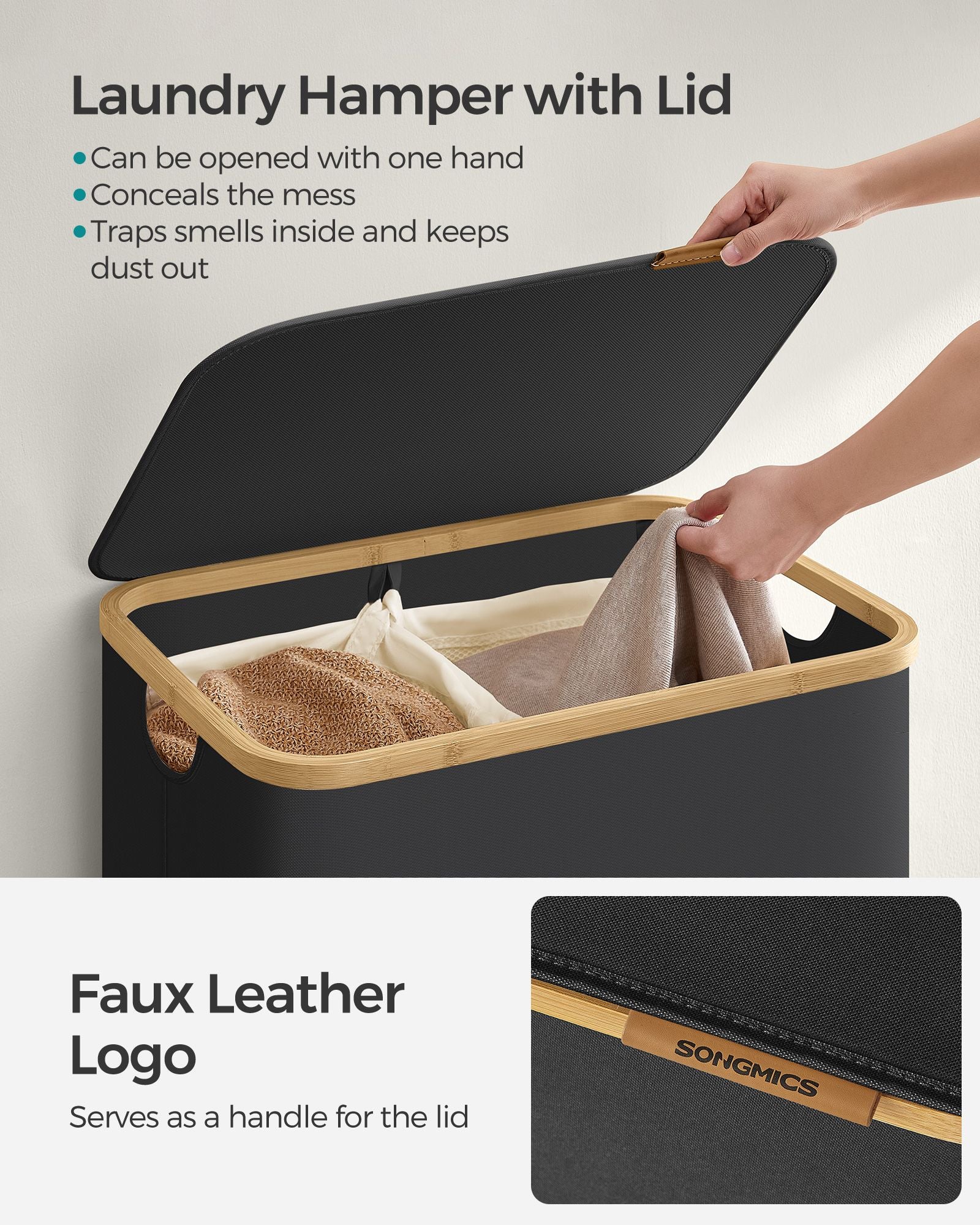 130L 2-Section Laundry Basket with Lid Ink Black - image 4