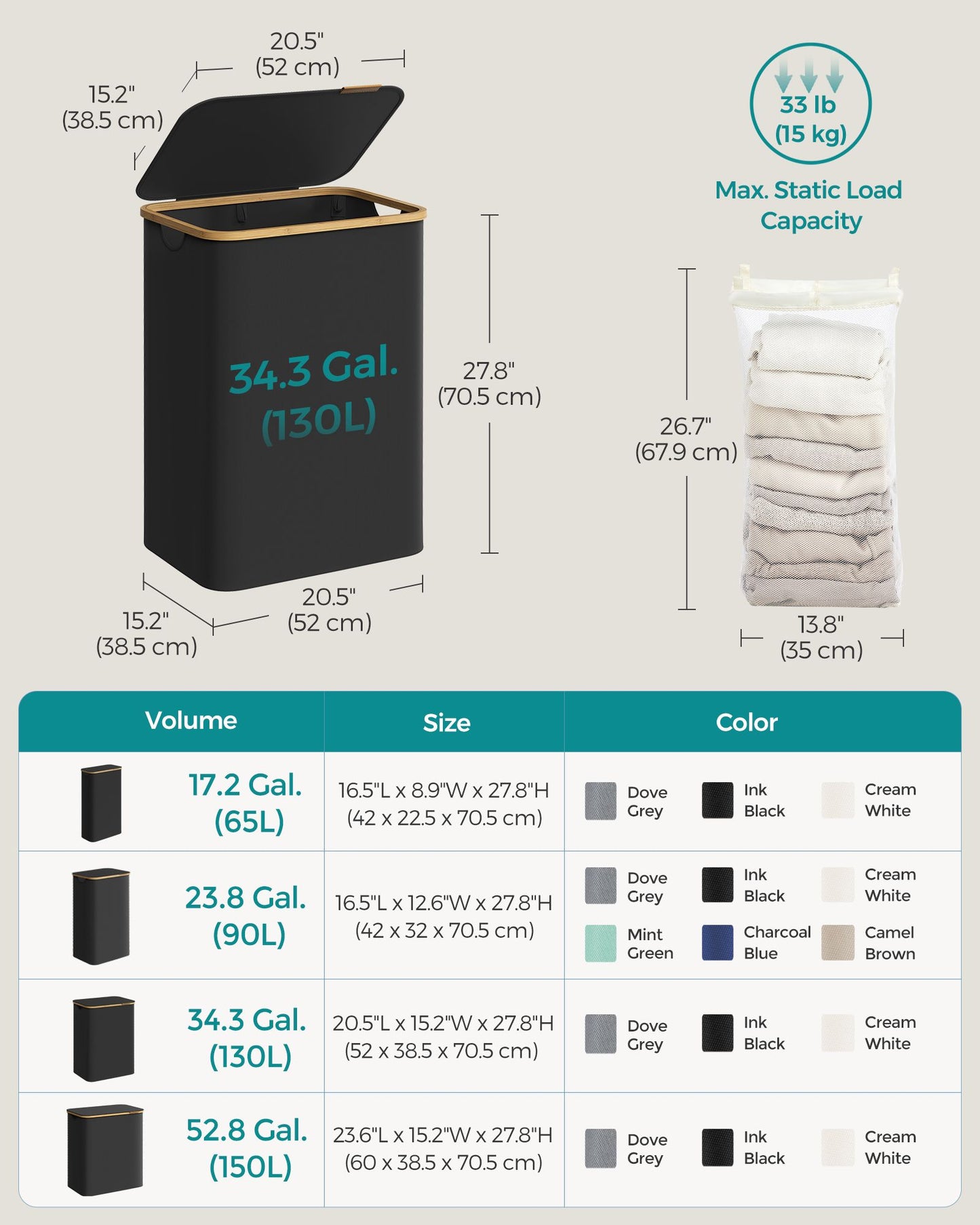 130L 2-Section Laundry Basket with Lid Ink Black - image 6