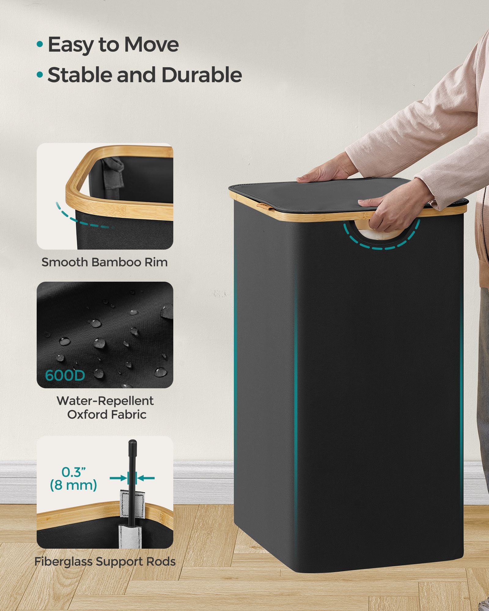 130L 2-Section Laundry Basket with Lid Ink Black - image 7