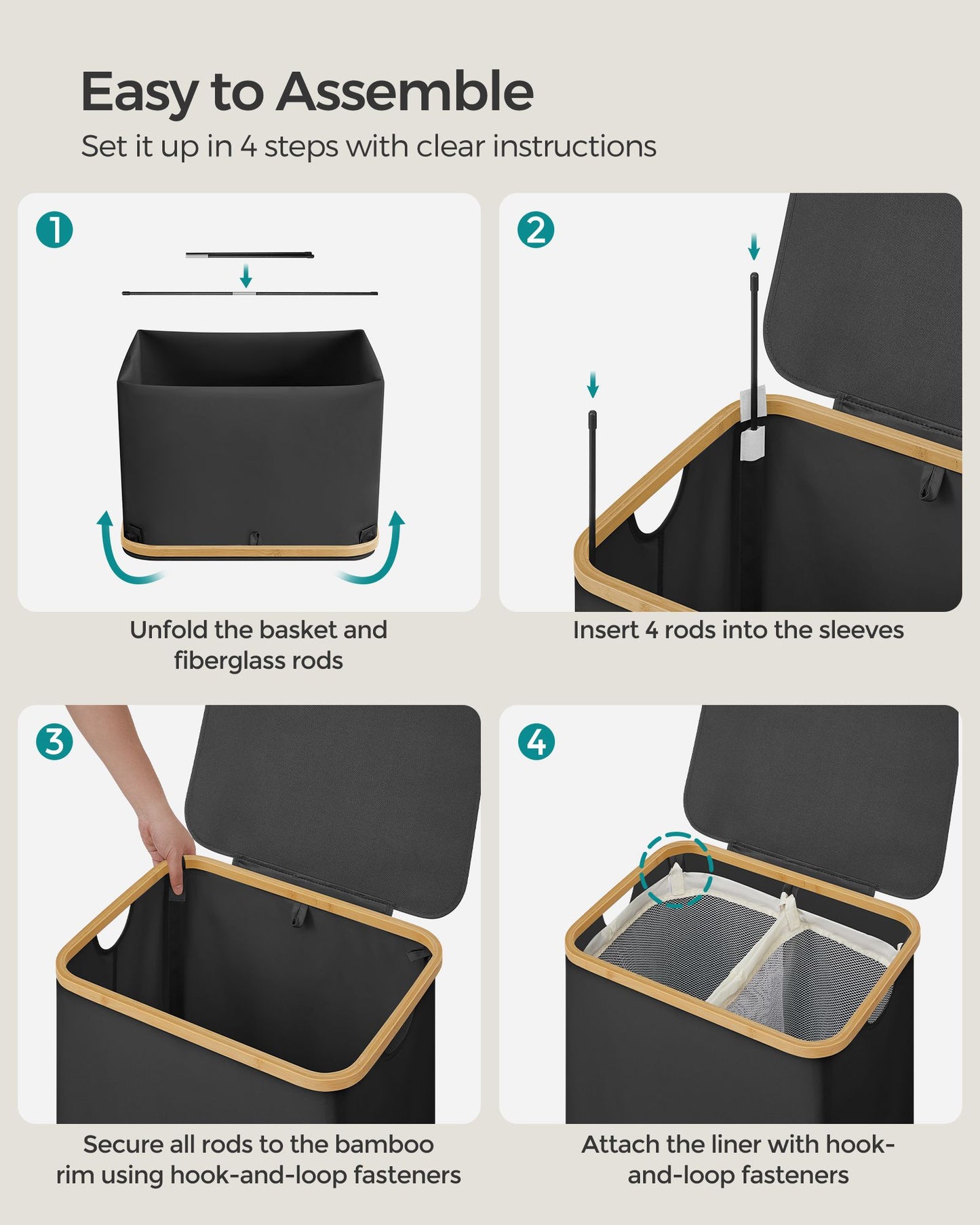 130L 2-Section Laundry Basket with Lid Ink Black - image 8