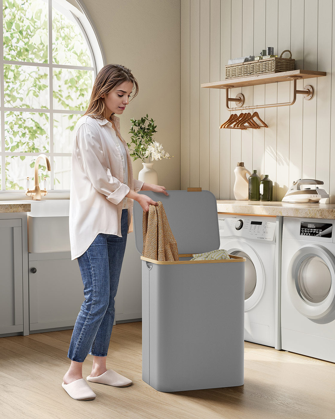 130L 2-Section Laundry Basket with Lid Ink Black - image 11