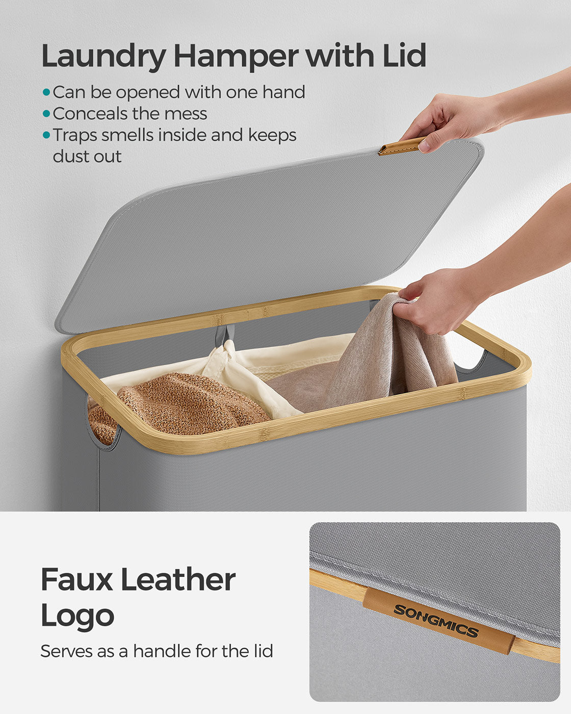 130L 2-Section Laundry Basket with Lid Ink Black - image 13