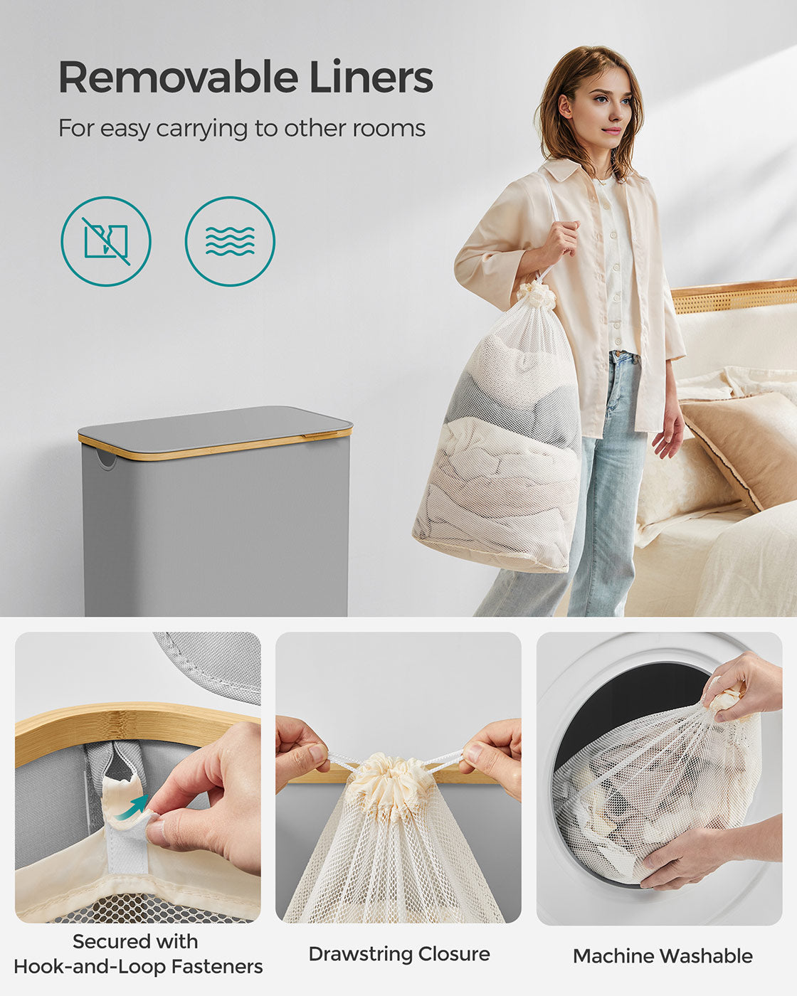 130L 2-Section Laundry Basket with Lid Ink Black - image 17