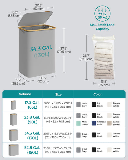 130L 2-Section Laundry Basket with Lid Ink Black - image 16