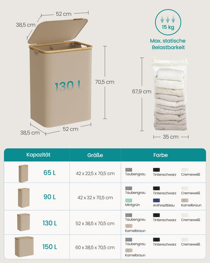 52.8 Gallons (150L) Laundry Basket with Lid Camel Brown