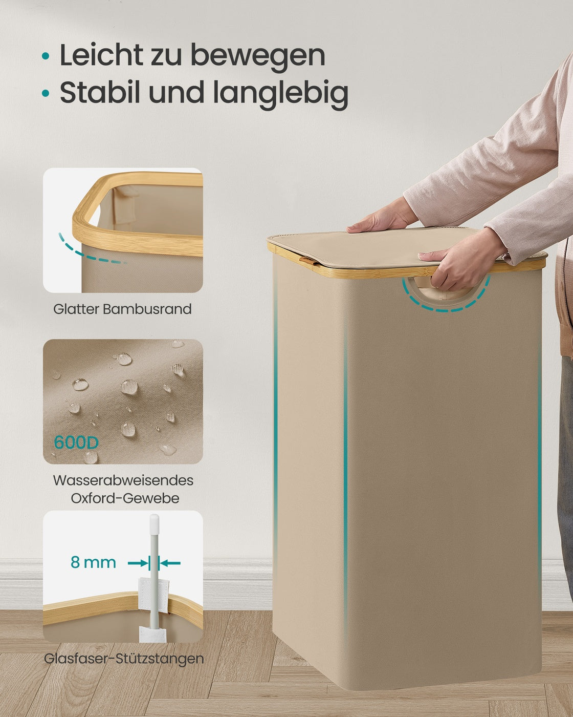 52.8 Gallons (150L) Laundry Basket with Lid Camel Brown