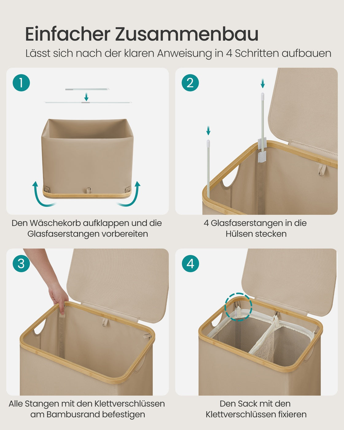52.8 Gallons (150L) Laundry Basket with Lid Camel Brown
