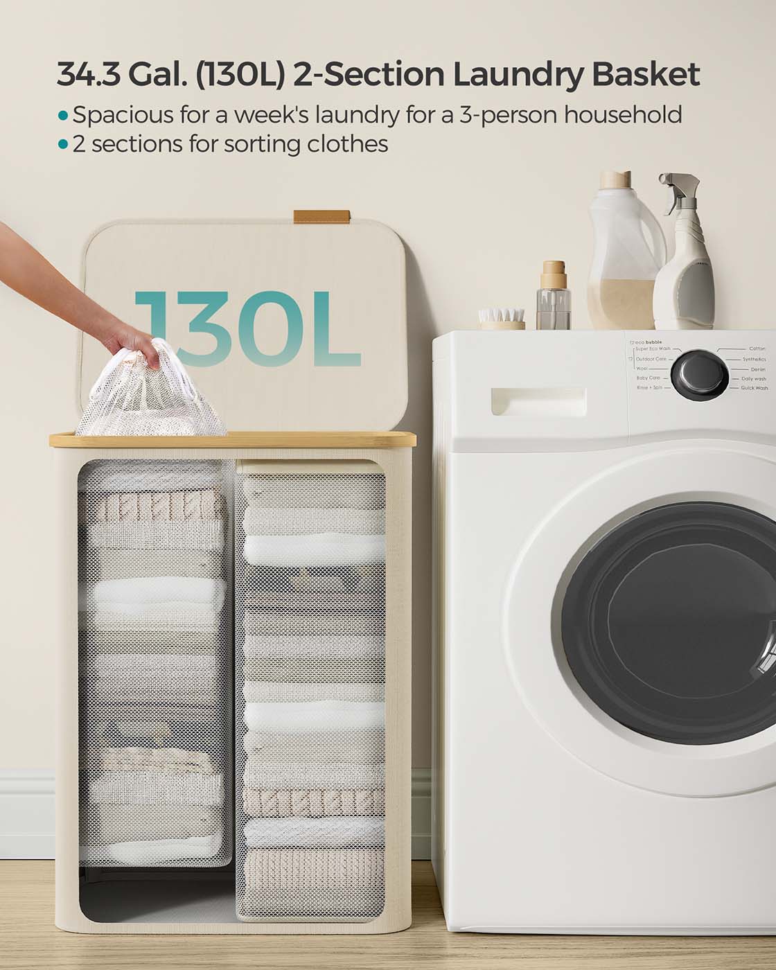 130L 2-Section Laundry Basket with Lid Ink Black - image 20