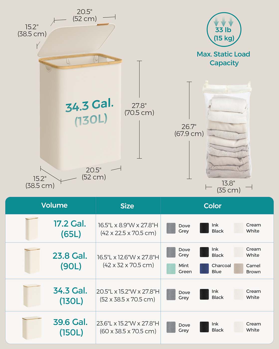 130L 2-Section Laundry Basket with Lid Ink Black - image 25