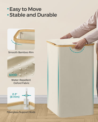 Laundry Hamper with Lid, 20.5 x 15.2 x 27.8 Inches, Cream White