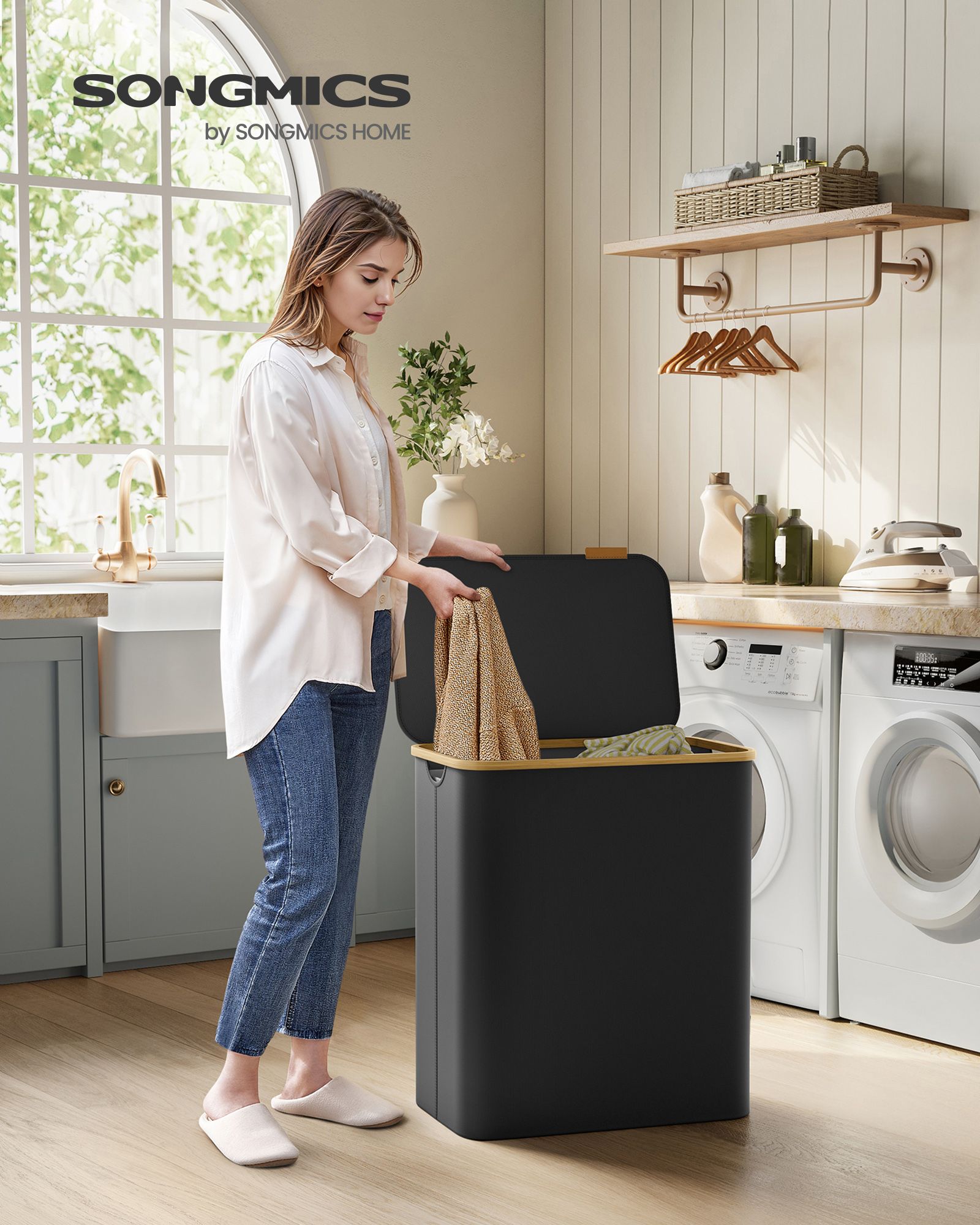 130L 2-Section Laundry Basket with Lid Ink Black - image 28