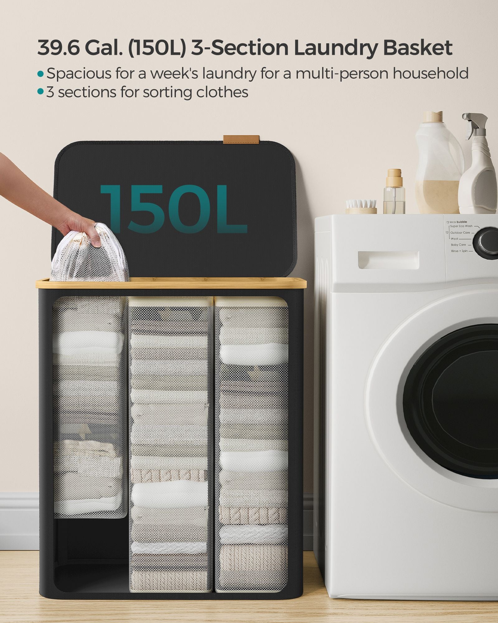 130L 2-Section Laundry Basket with Lid Ink Black - image 29