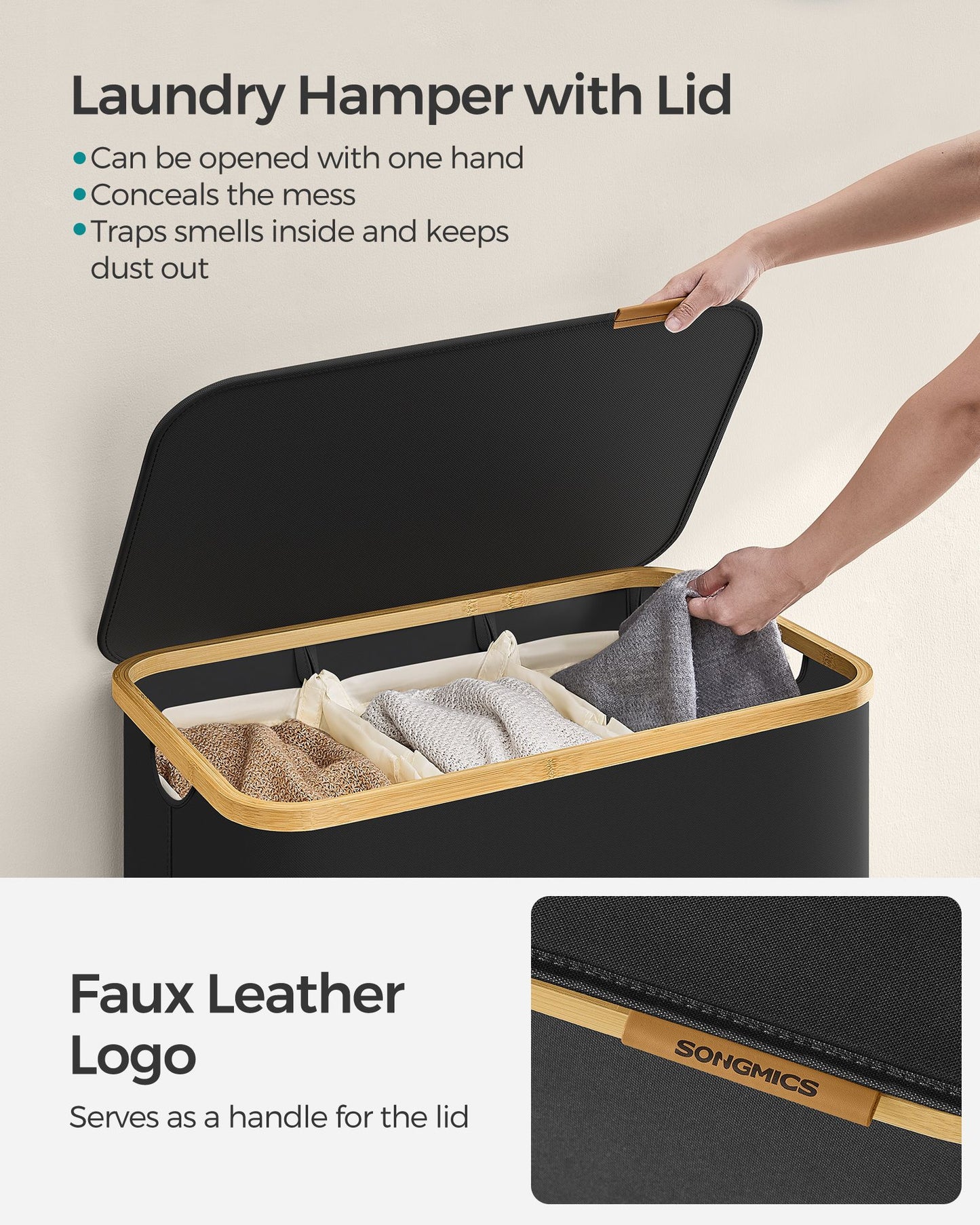 130L 2-Section Laundry Basket with Lid Ink Black - image 30